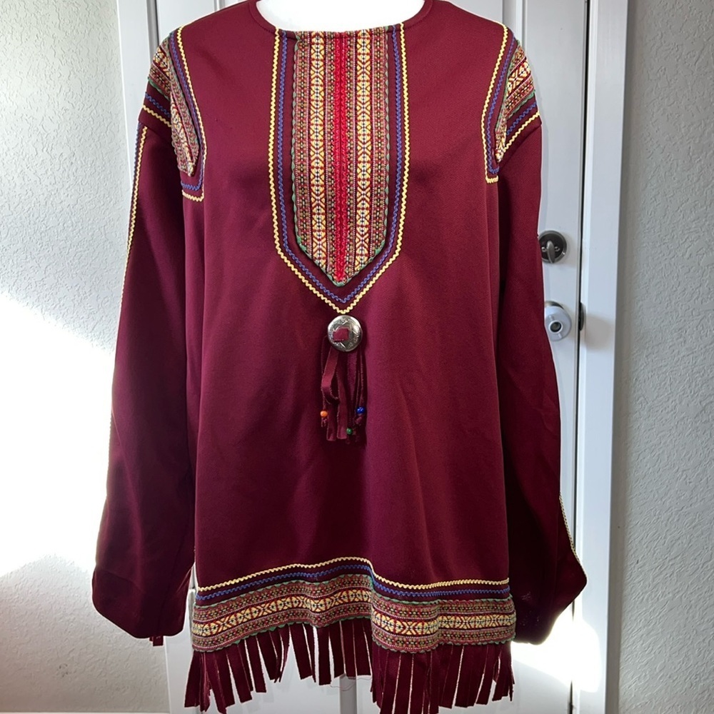 Native American Southwestern Fringe Poncho Shrug Pullover Top Embroidered